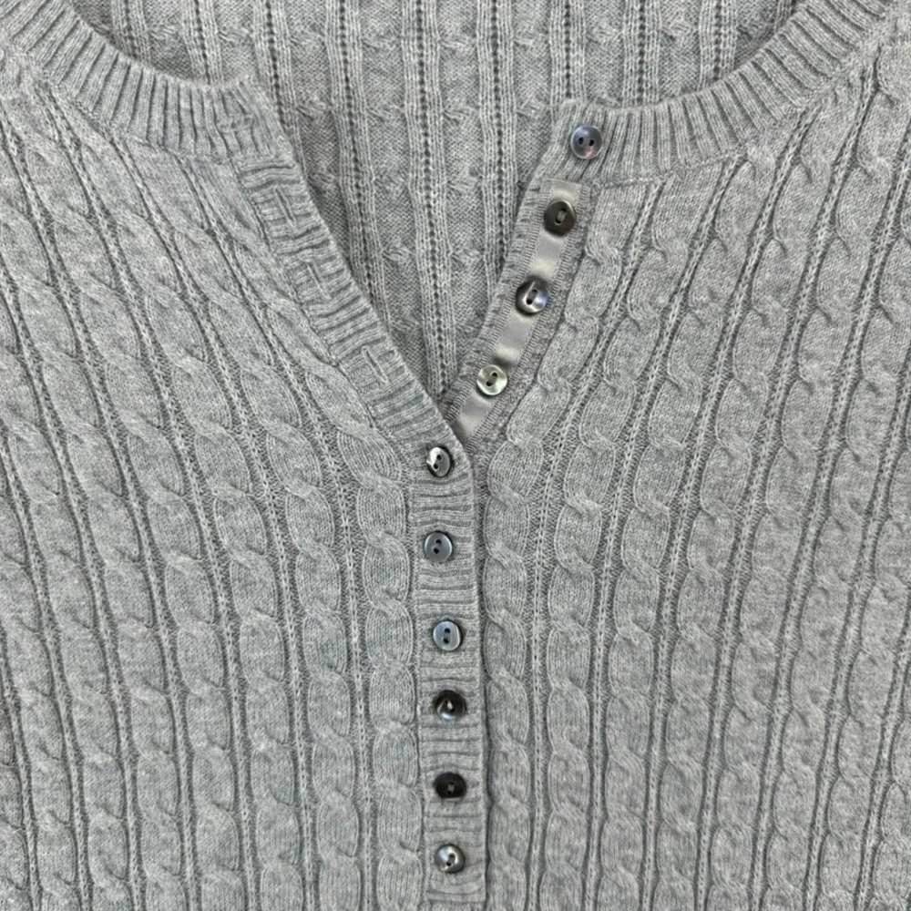Eddie Bauer Cable Knit Button Henley Sweater Women Large Gray Cotton Nylon - Picture 3 of 4
